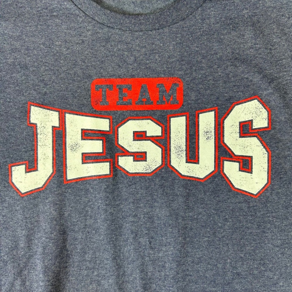 Team Jesus Graphic T-Shirt Mens XXL Blue Heathered Short Sleeve Religious Tee - Picture 3 of 6